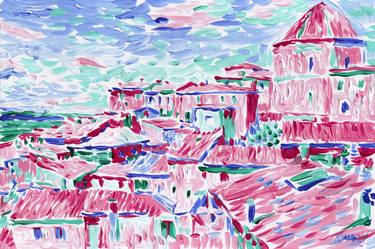 Tuscany cityscape Italy colorful expressionism old town thumb