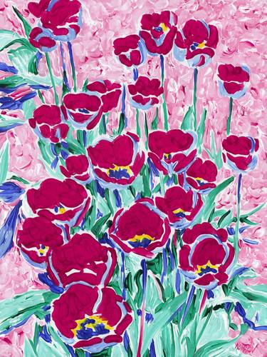 Tulip painting floral original art red floral expressionism thumb