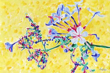 Blue plumbago flower painting floral yellow botanical thumb