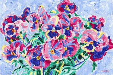 Pansy painting Floral original art Pink flower artwork colorful thumb