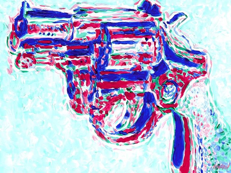 Gun painting Revolver original art after Andy Warhol 12 by 16 pop