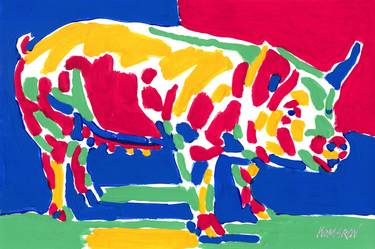 Pig painting farm animal original piglet oil colorful pop art thumb