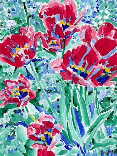 Tulip painting Floral original art Flower expressionism thumb