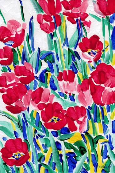 Tulip painting Floral original art Flower colorful impressionism thumb