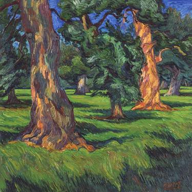 Oak tree painting Landscape original art Summer forest thumb