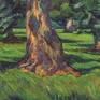 Oak tree painting Landscape original art Summer forest park sunny nature impasto colorful impressionsim
