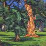 Oak tree painting Landscape original art Summer forest park sunny nature impasto colorful impressionsim
