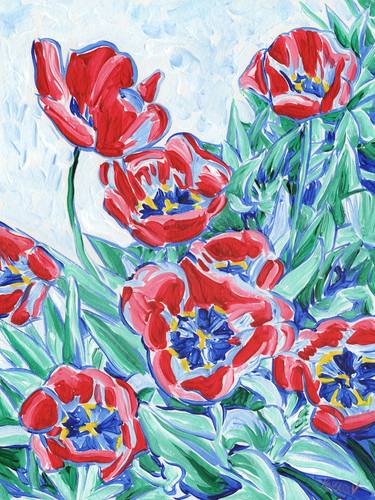 Tulip painting Flower original Red floral colorful impasto oil thumb