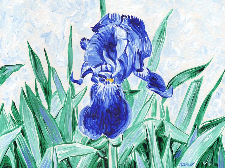 BLUE IRIS Watercolour Flower Print, Original Botanical Flower