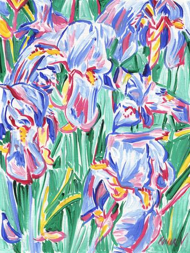 Iris flower painting Floral original art Botanical iris field colorful oil on canvas thumb