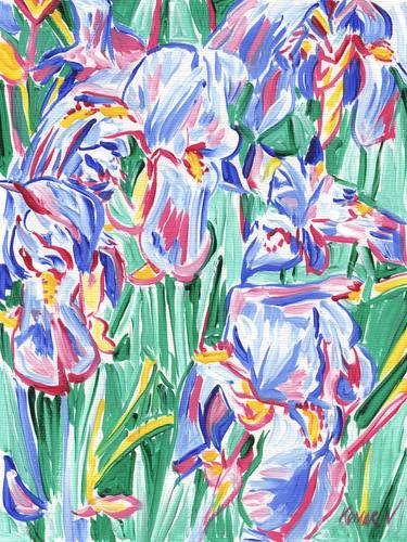 Iris flower painting Floral original art Botanical iris colorful thumb