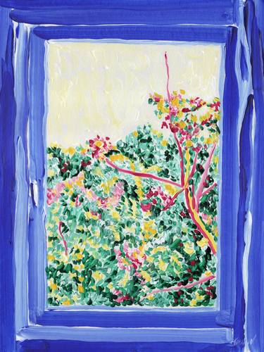 Tuscany landscape painting Window view original art Tree thumb