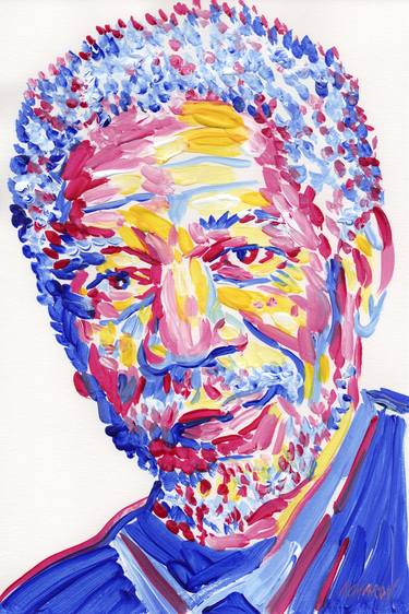 Morgan Freeman painting Portrait original art African American thumb