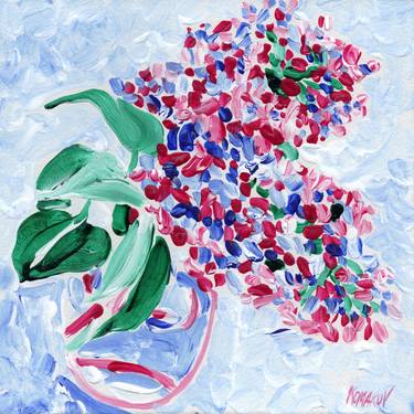 Lilac painting Floral original art Flower bouquet vase thumb