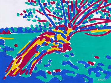 Willow painting Tree original art Abstract colorful landscape thumb