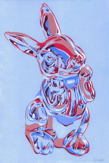 Steel rabbit painting Animal original art Hare artwork Bunny thumb