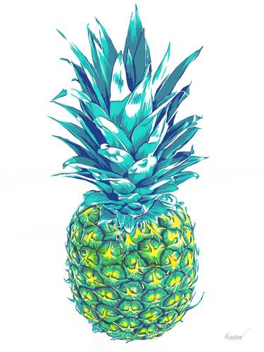 Pineapple painting Tropical fruit wall art Kichen food pop art thumb