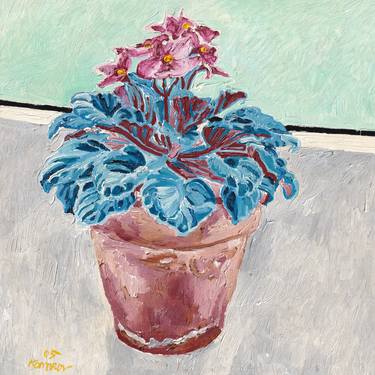 African violet painting flower pot original art floral impasto thumb