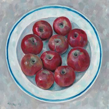 Plate with red apples painting fruit kitchen original art food thumb
