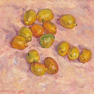 Lemon painting kitchen fruit original art impasto impressionism thumb