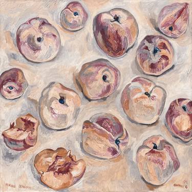 Peach painting kitchen original art food fruit impressionism thumb