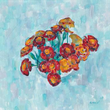 Red flowers painting floral original art impressionism canvas thumb