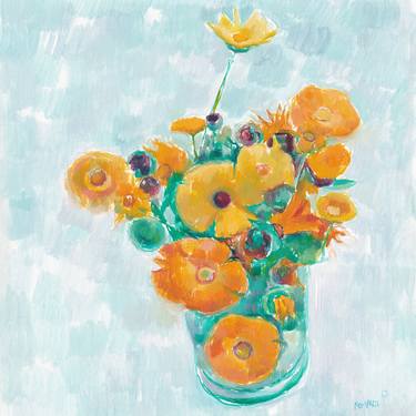 Orange flower painting bouquet original art floral impressionism thumb