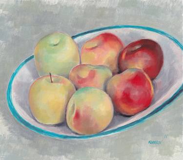Plate with apples painting kitchen original art impressionism thumb