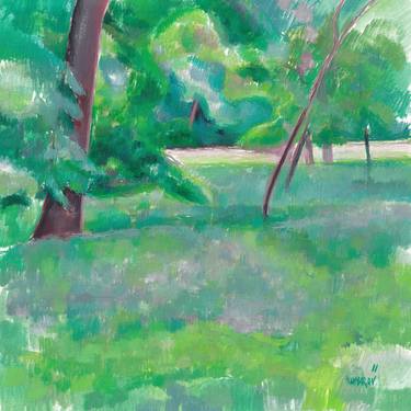 Green landscape painting tree original art impressionism thumb