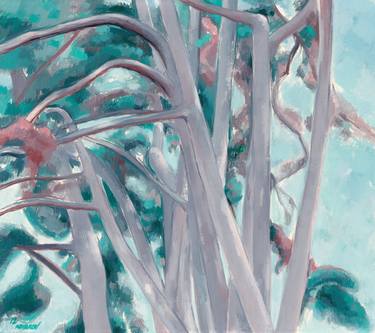 Pine trees oil painting landscape original art impressionism thumb