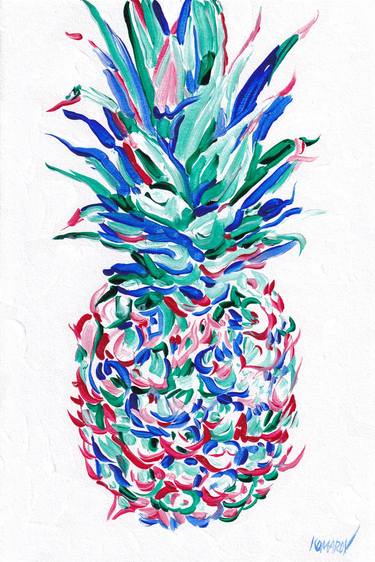 Pineapple oil painting Fruit original art Kitchen impressionism thumb