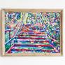 Stairs oil painting architecture original art colorful abstract