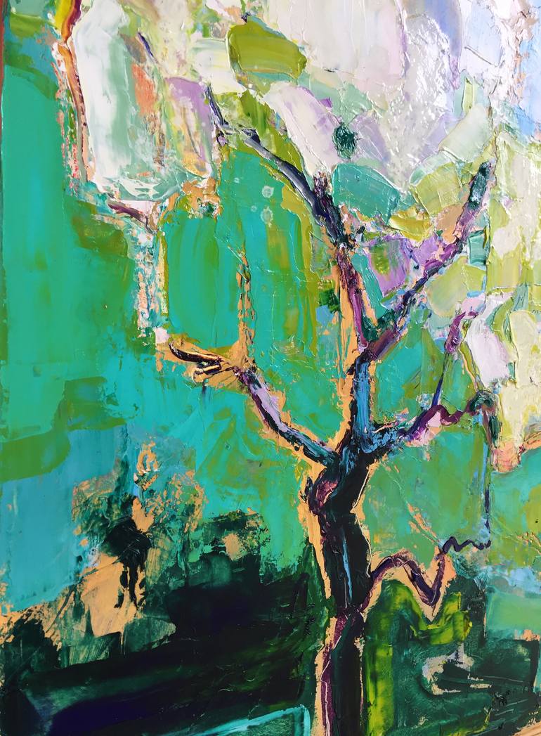 Original Expressionism Tree Painting by Irena Depko