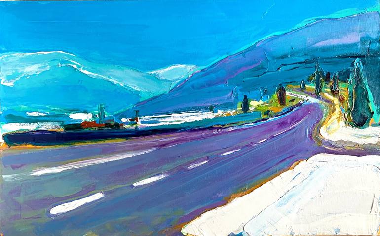 Original Language Painting by Irena Depko | Expressionism Art on Canvas | On the way to the mountains. 2021