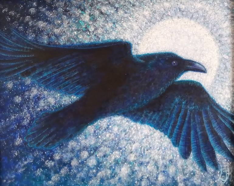 Full Moon Raven Painting by Lisa J Kilty | Saatchi Art