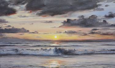EVENING AT THE OCEAN - realistic seascape oil painting thumb