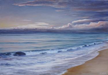 ABOVE THE OCEAN- realistic sunset seascape oil painting thumb