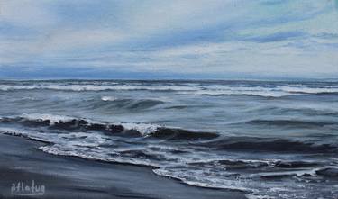 THE CASPIAN SEA IN DECEMBER - realistic moody seascape oil painting thumb
