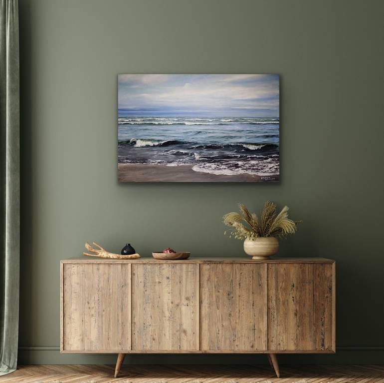 MOODY CASPIAN - atmospheric moody seascape oil painting Painting by ...