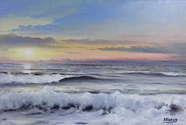 SUNSET AT THE OCEAN - realistic seascape oil painting thumb