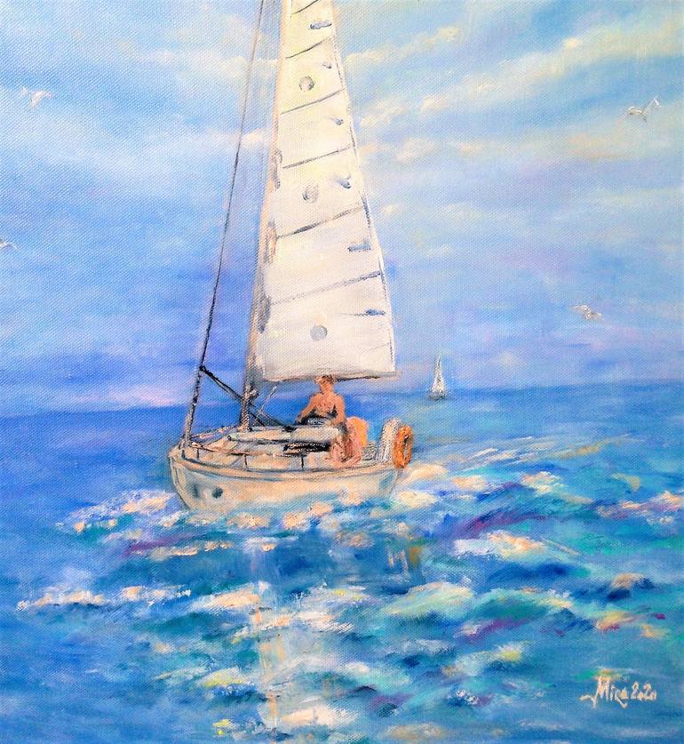 Original Impressionism Seascape Painting by Mira Mira