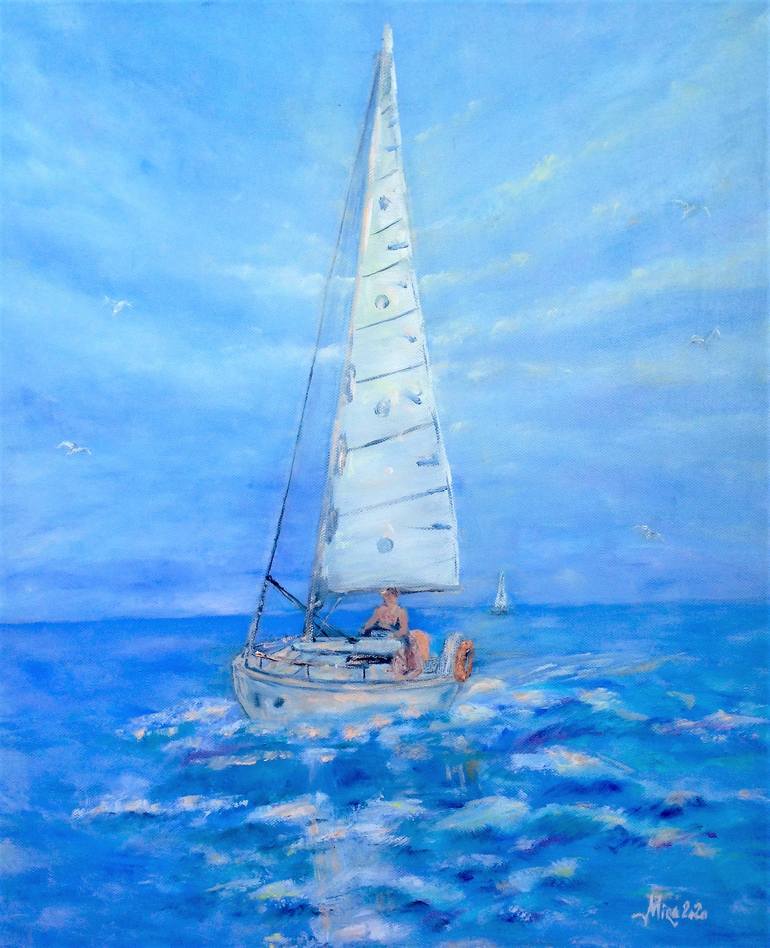 Original Impressionism Seascape Painting by Mira Mira