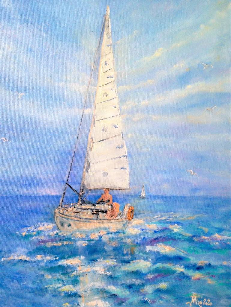 Original Impressionism Seascape Painting by Mira Mira