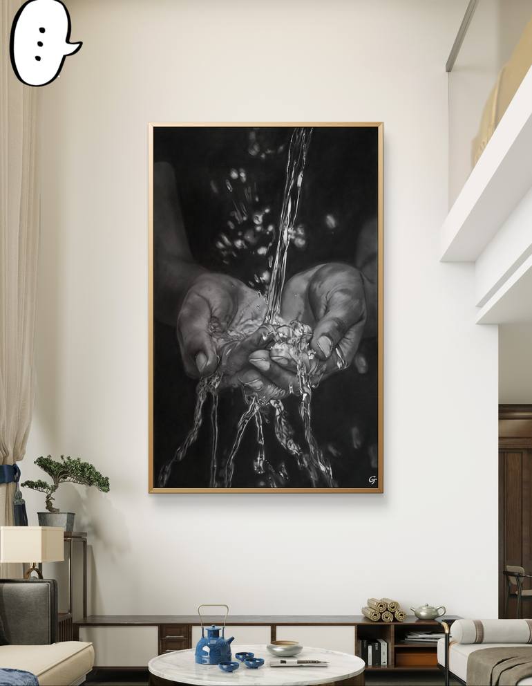 Original Black & White Water Drawing by Genesis  Emmanuel