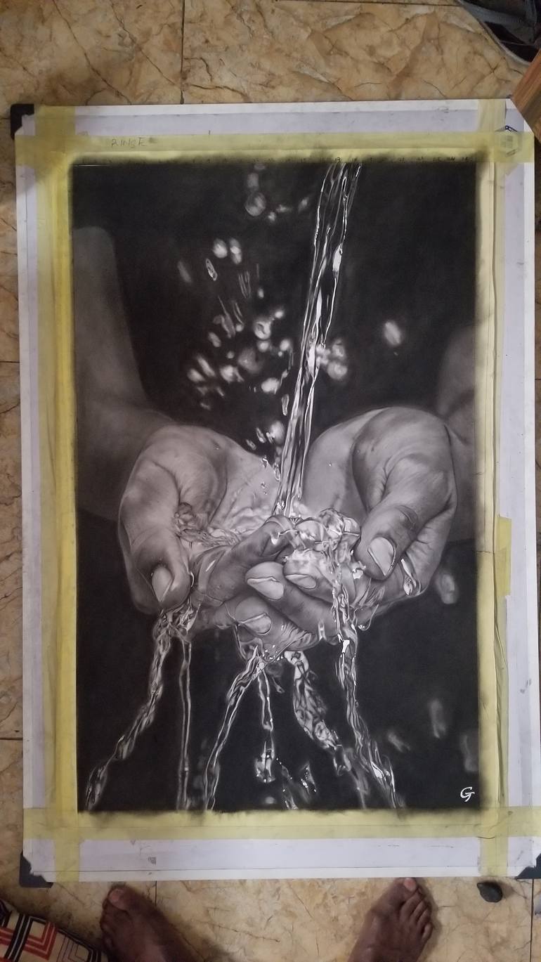 Original Black & White Water Drawing by Genesis  Emmanuel