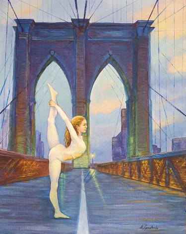 New York. Yoga on the Brooklyn Bridge. thumb