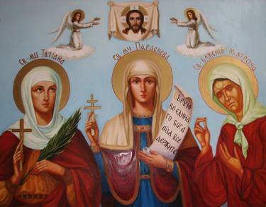 Holy Women Tatiana, Paraskeva, Matryona. Jesus Christ. #1 Painting thumb