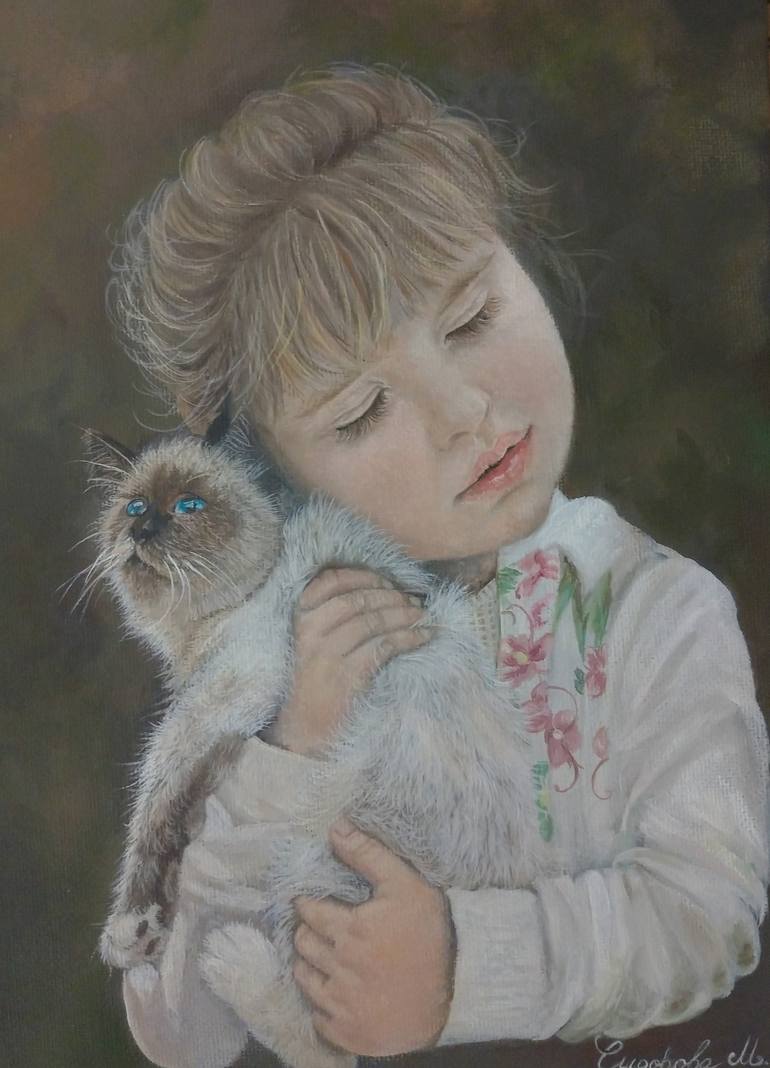 Little girl with a cat Painting by Marina Sidorova Saatchi Art