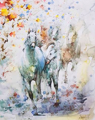 Print of Horse Paintings by Stepan Zaporozhan