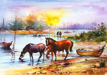 Print of Realism Horse Paintings by Stepan Zaporozhan